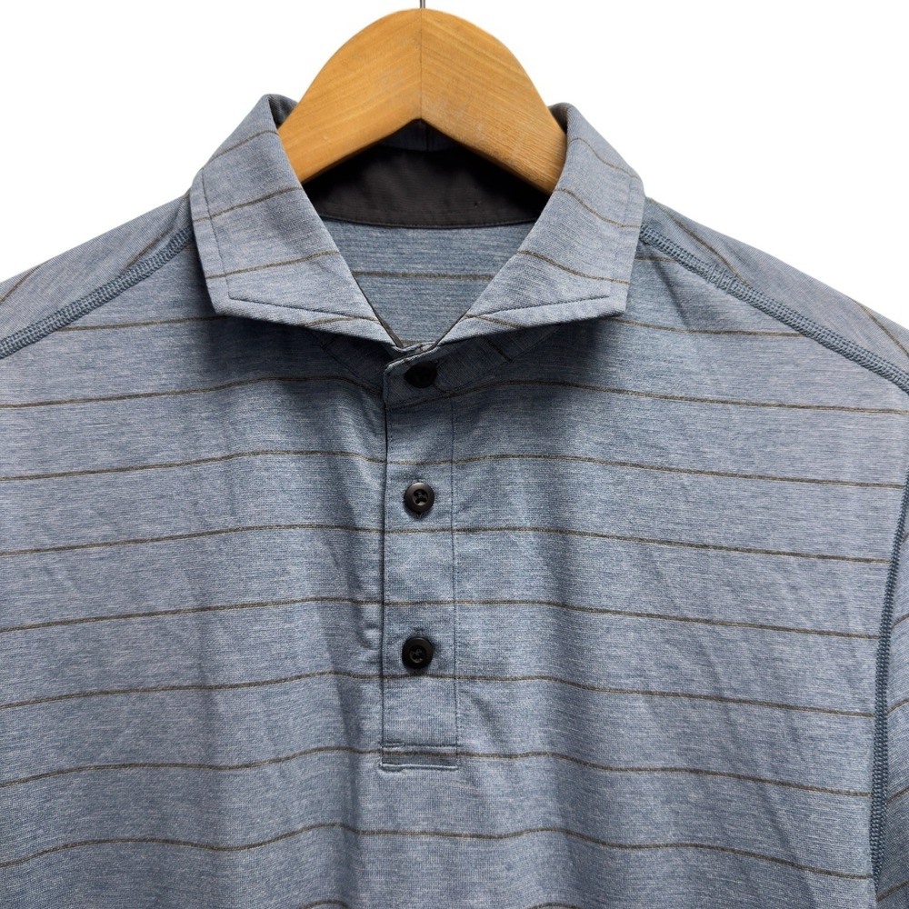 Lululemon Mens Size Small Blue Striped Evolution Performance Golf S/S Polo Shirt